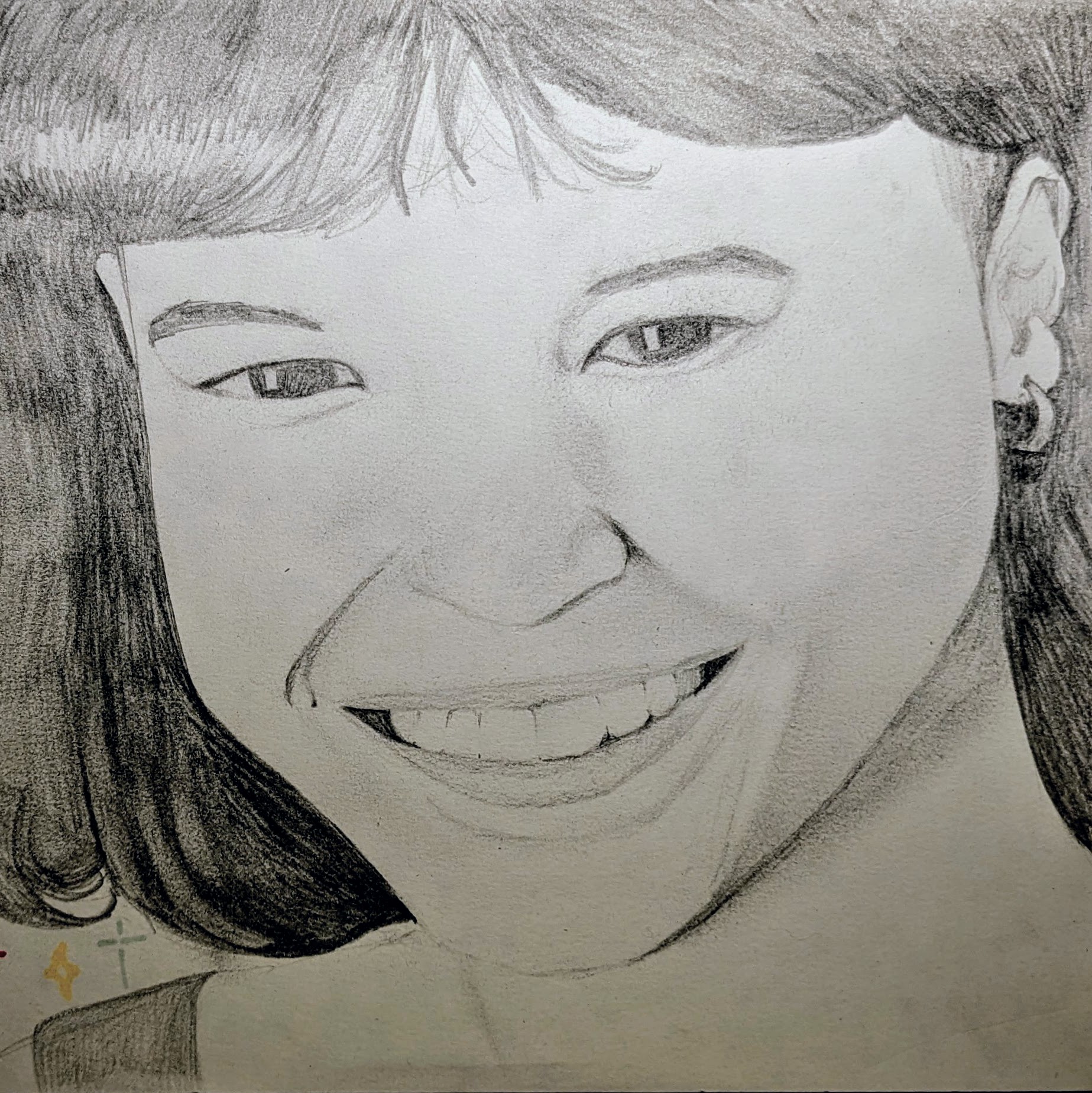 pencil drawing laughing girl