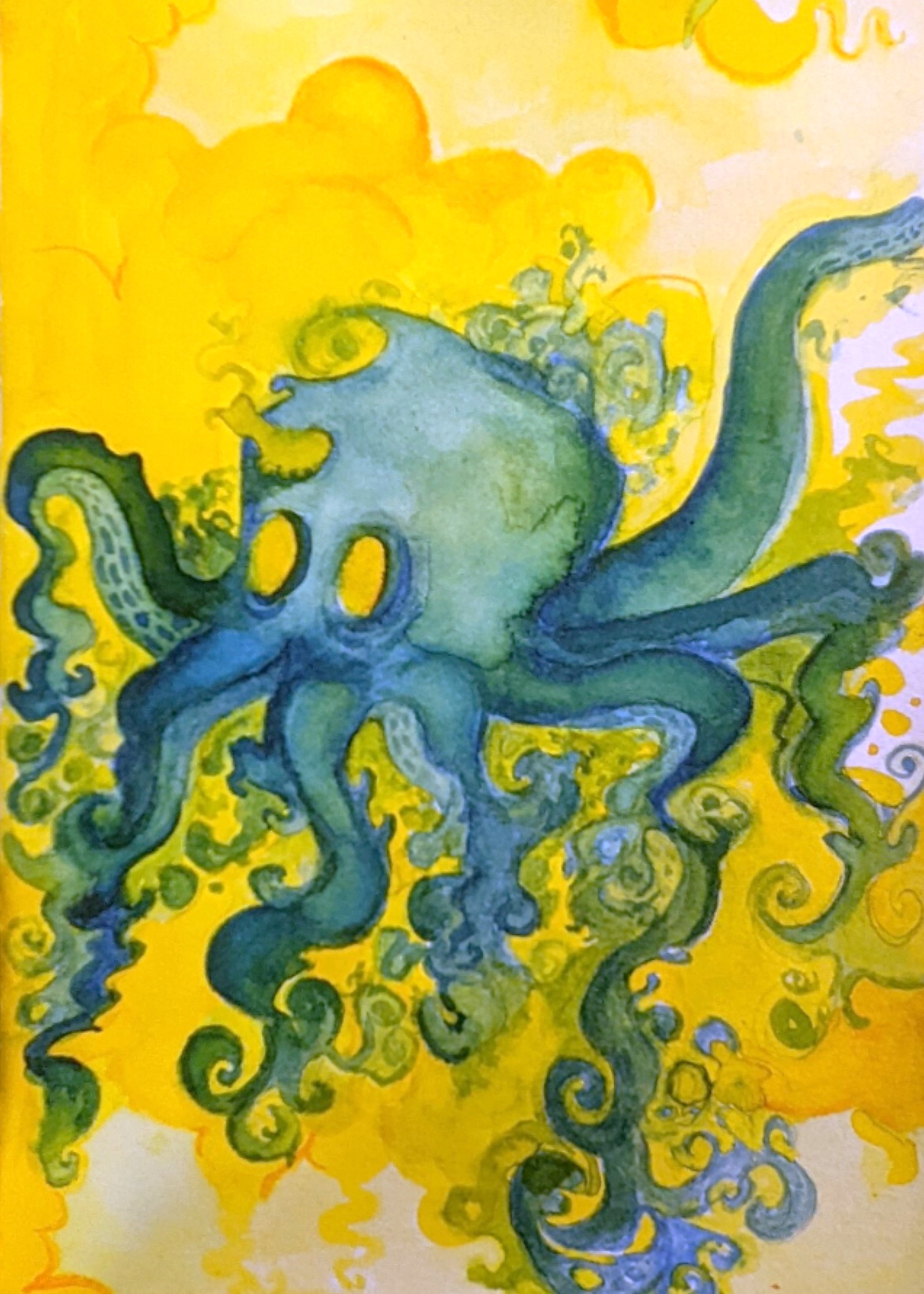 ecoline painting of octopus turbulence